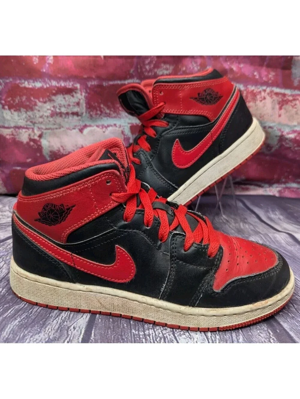 Nike Air Jordan 1 AJ1 Mid Alternate Bred Hi-Top Shoes Youth Kids Men 4 Women 5.5